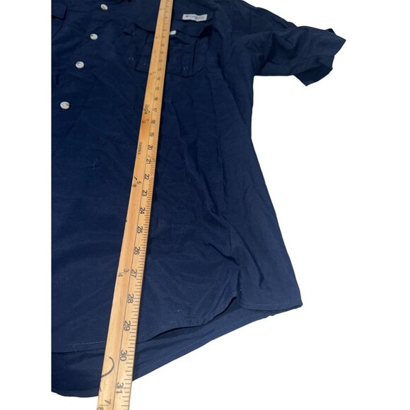 Columbia Bahama Short Sleeve Button-Up Fishing Shirt XL Navy Blue Nylon Outdoor - Picture 5 of 7